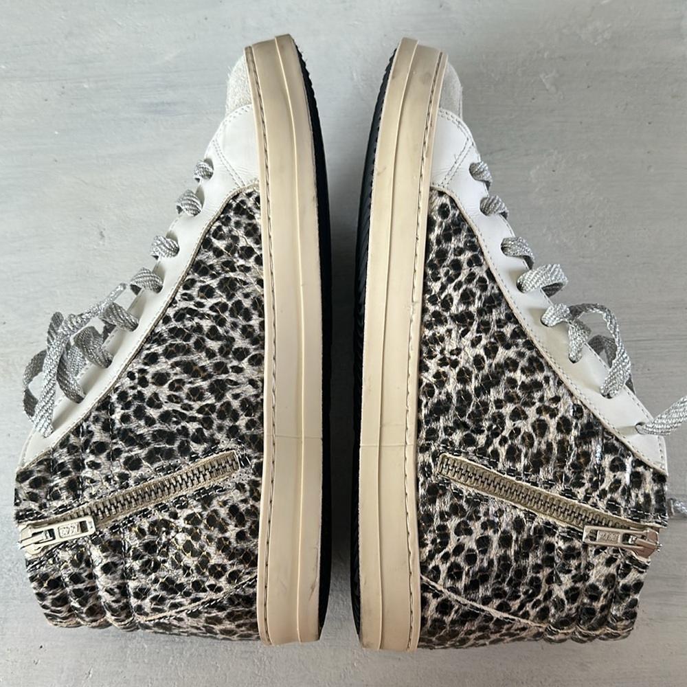 P448 Women’s Skate Glitter Lace-Up High Top Sneakers Size 38 Leather Shoe Italy - Picture 8 of 16